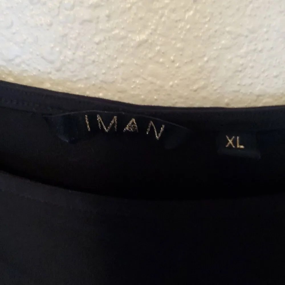 IMAN Assymetric Tunic‎ Blouse Side Ruched 3/4 Sleeve Womens Size XL Black - Picture 4 of 15